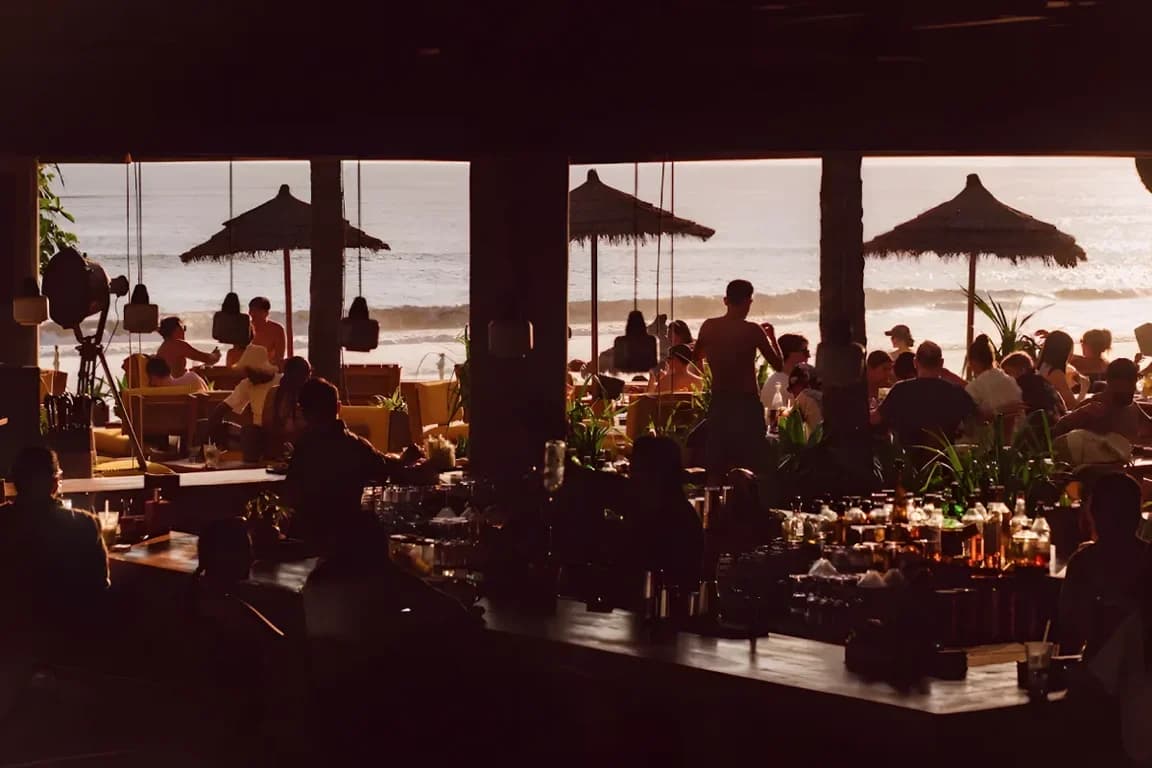 Potato Head Seminyak beach club party at sunset