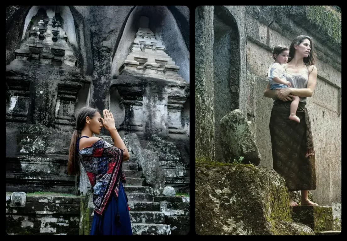 Tourists posing in Gunung Kawi temple