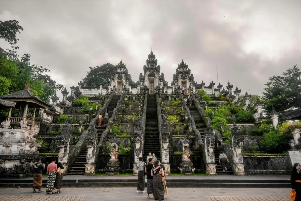 People queue to take pictures at Pura Lempuyang or The Gates of Heaven